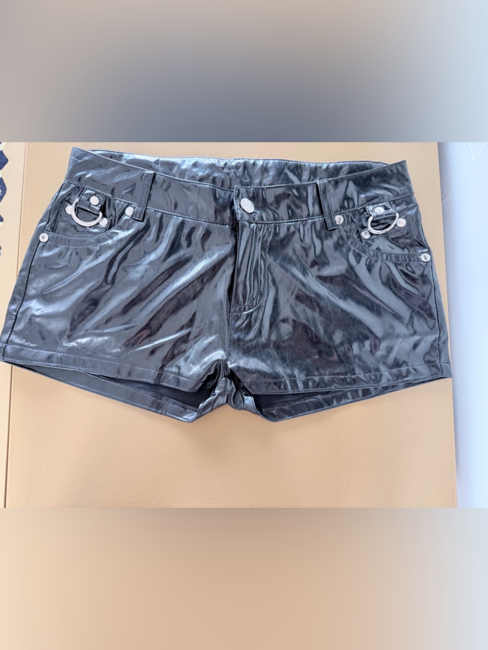 New Goth Phnk Y2K Living Dead Souls Shiny Black Vinyl Mini Shorts size XS